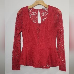 Charlotte russe size medium red lace long sleeve peplum top